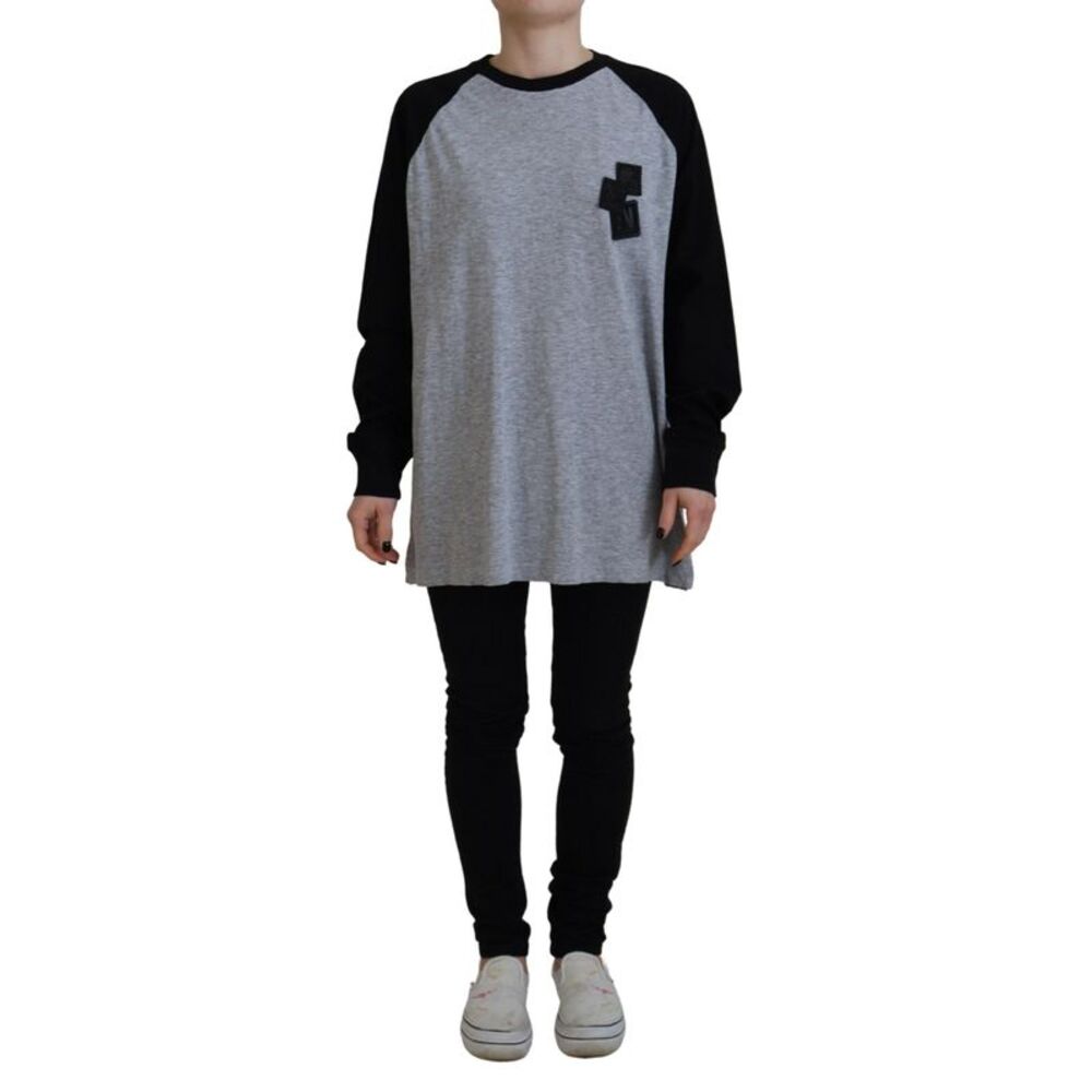Dsquared² Black Gray Cotton Raglan Long Sleeves Casual Women's Top